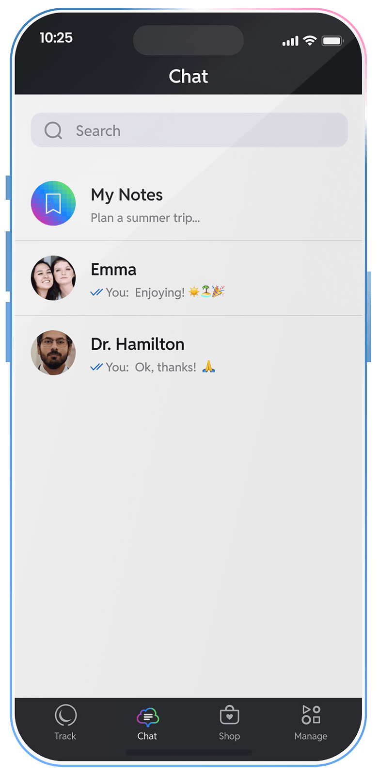 Chat between two connected people in Lune Line